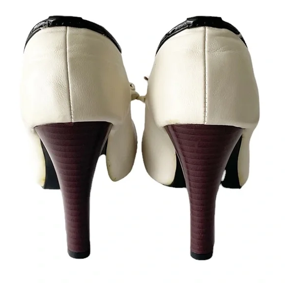 Bing Dress Shoes Retro Leather Bow Two-Tone Wedding Pumps, 40s Era Cosplay Heels - Picture 5 of 9